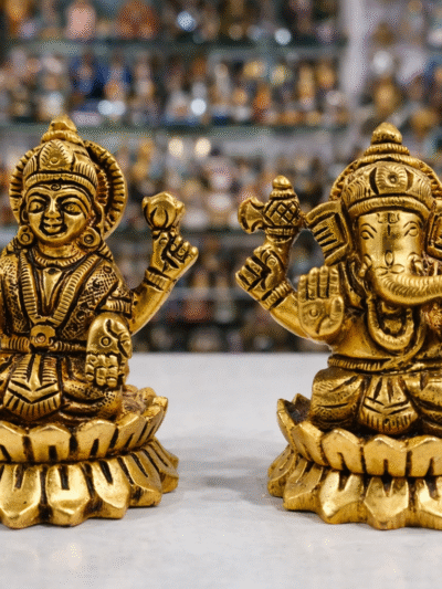 Brass Laxmi Ganesh Idol | Hindu God Statue for Home Temple, Office & Pooja