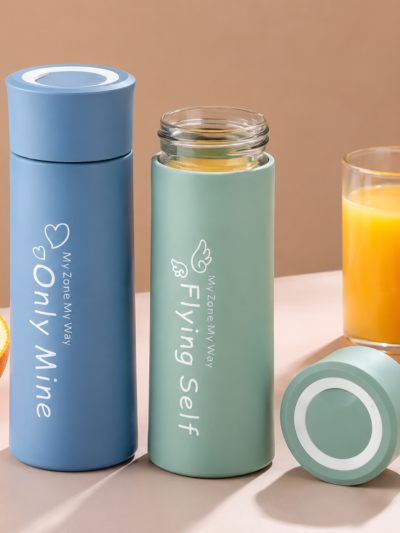 “Only Mine” Glass Water Bottle with Silicone Sleeve | Leak-Proof BPA-Free Bottle for School, Gym, Office & Outdoor Sports | 400ML Eco-Friendly Reusable Bottle| Pack Of 6