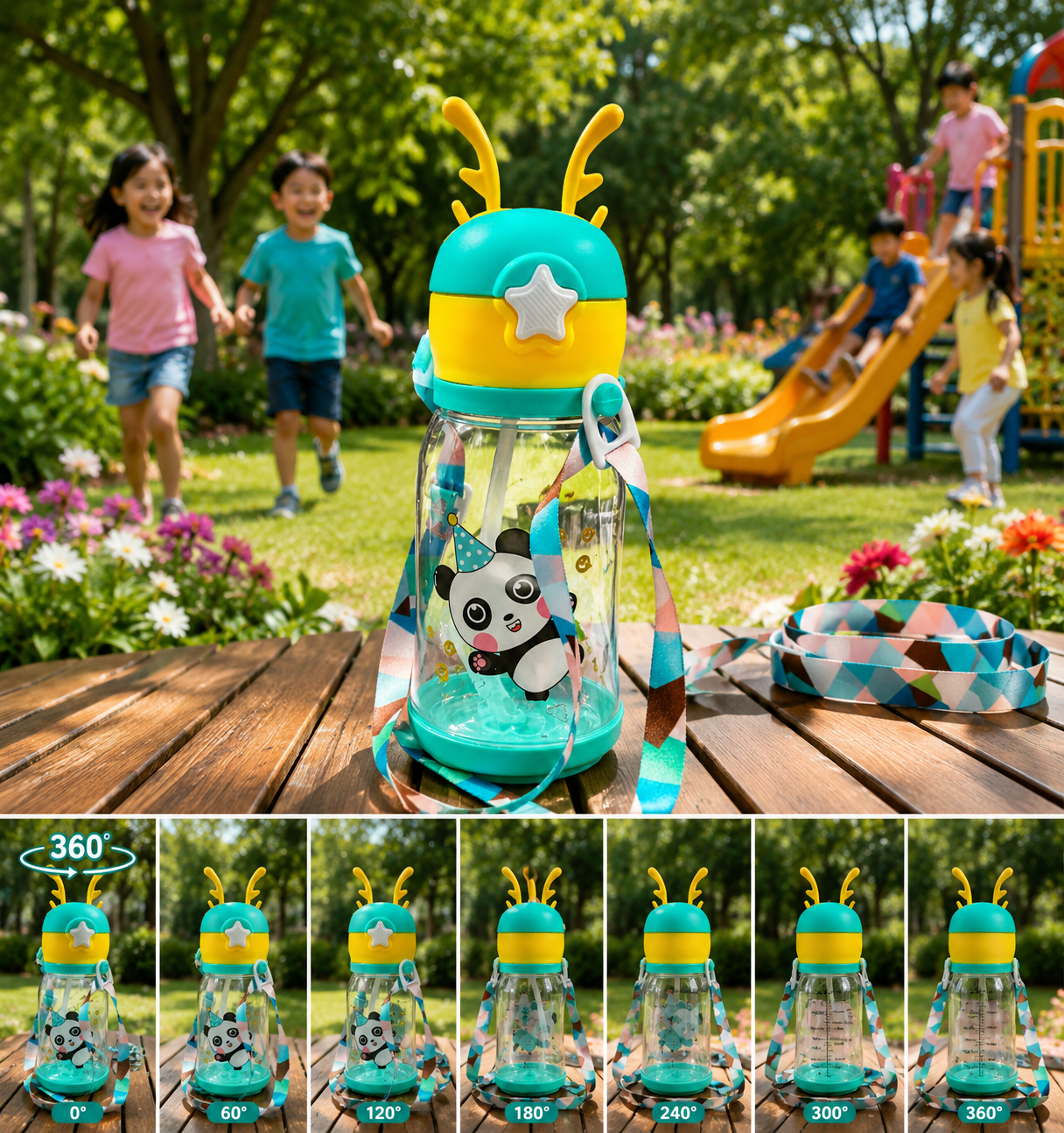 500ML Kids Water Bottle With Straw Cute Leakproof for school (Multicolor) | Pack of 10 - Image 4
