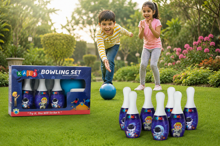 KATS Skittles 6-Pin Bowling Game Set for Kids – Indoor & Outdoor Bowling Toy with Ball | Large Bowling Pins | Age 3+ - Image 2